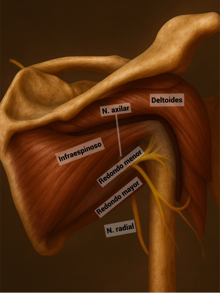 Imagen anatómica del nervio axilar o circunflejo