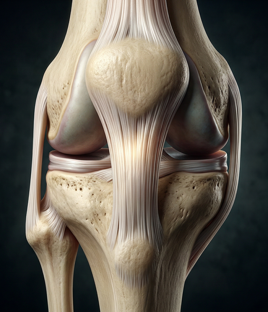 Imagen anatómica del tendón rotuliano y los ligamentos de la rodilla