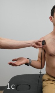 posicionamiento de la sonda para hacer corte ecográfico transversal del tendón subescapular