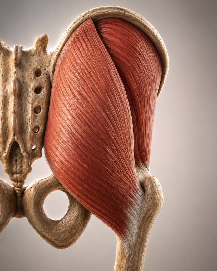 Imagen anatómica del tendon del glúteo medio y menor